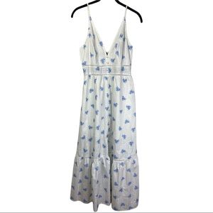 Simplee White Eyelet Lace Blue Flower Maxi Sun Dress Size: Large